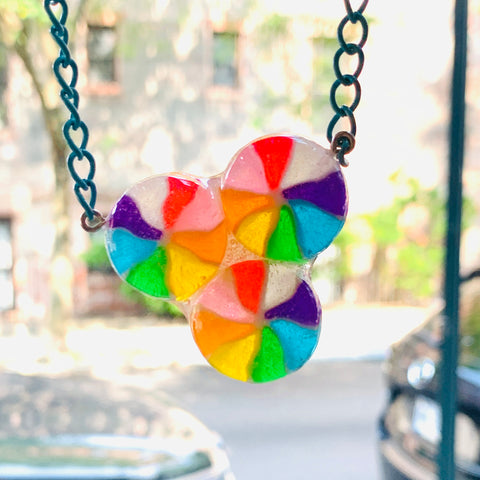 Rainbow Pinwheel Triple Cluster Necklace